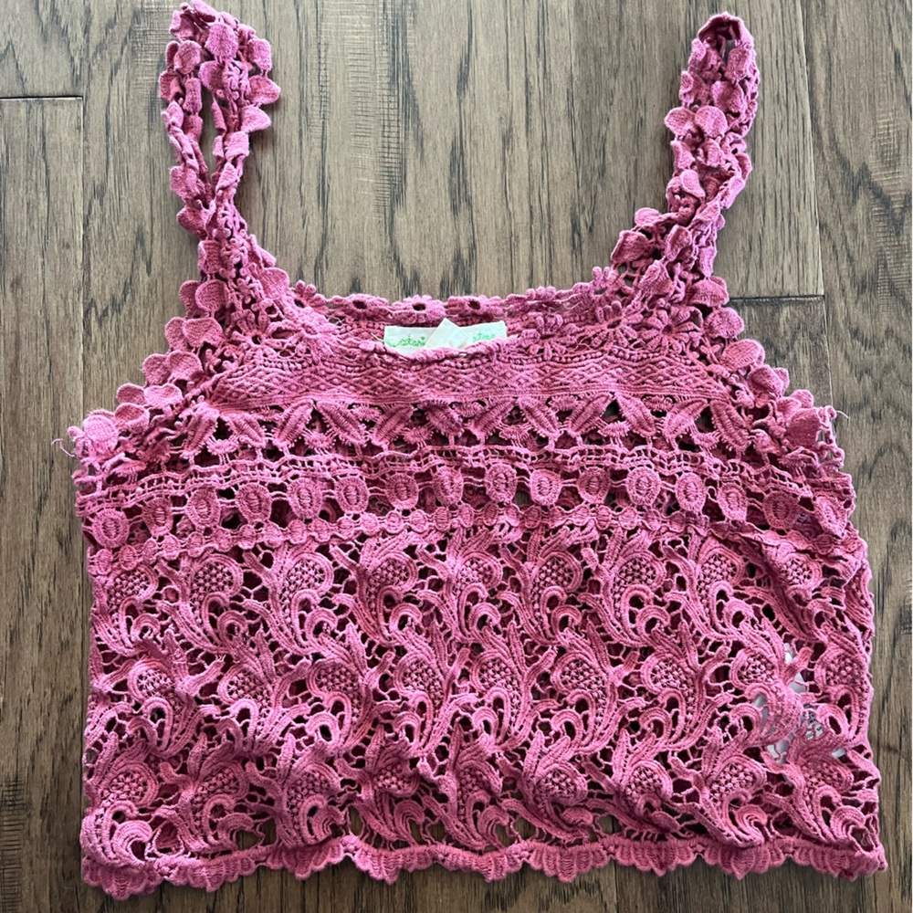 Pink crochet cotton tank S